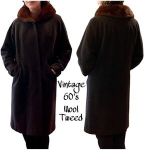 Marshall Fields | Vintage Wool Tweed red mink collar mid length Coat